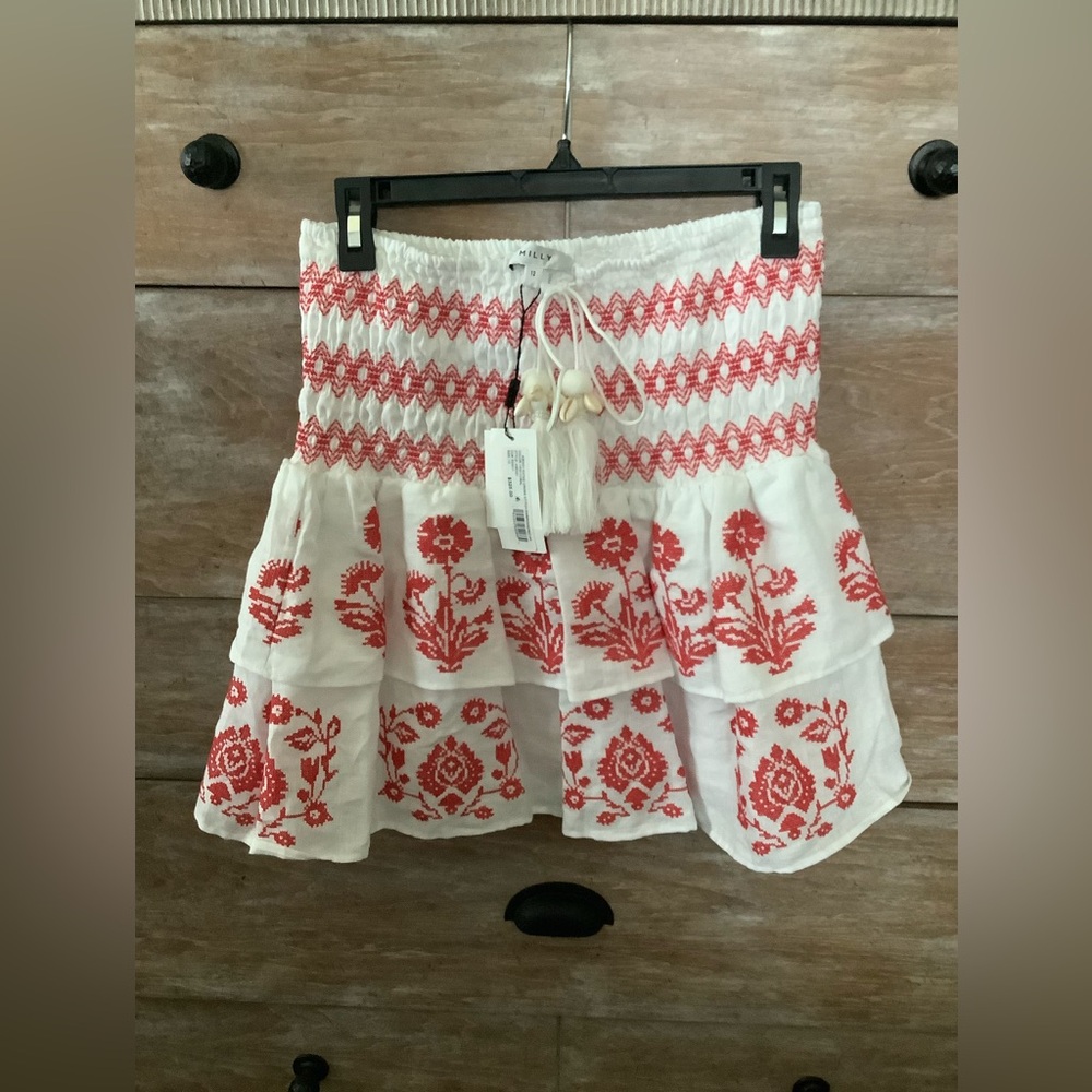 NWT Milly Estes tiered needlepoint embroidered mini skirt